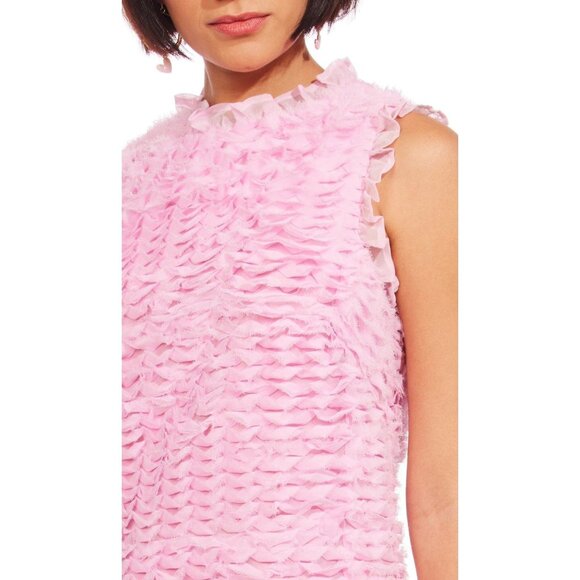 Eva Franco Pink Mini Shift Party Dress with Ruffled Neckline for Anthropologie - Picture 3 of 4